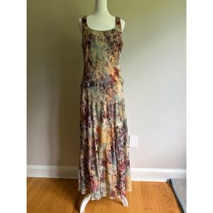 Nine West Womens Floral Tiered Maxi Dress Sleeveless Multi Color Size 12 Boho